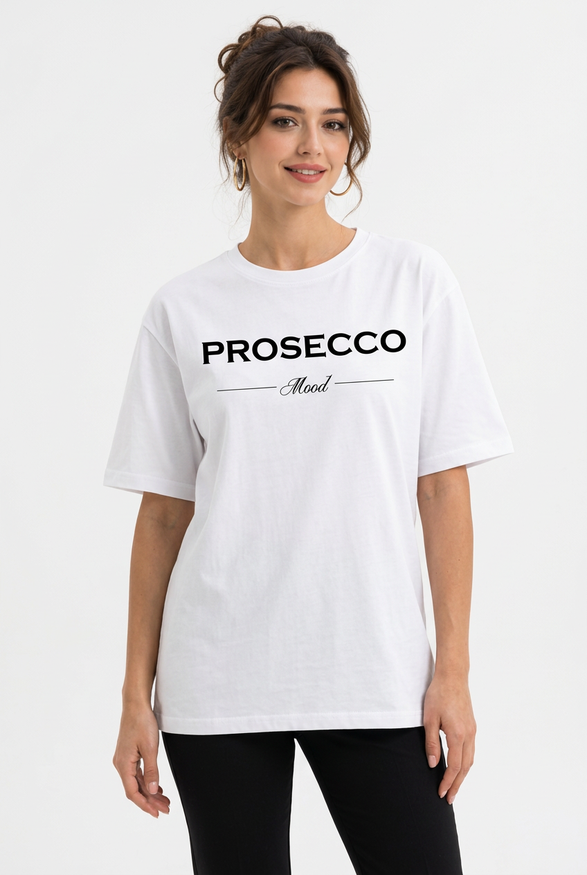 T-shirt Prosecco Mood blanc avec Stéphanie